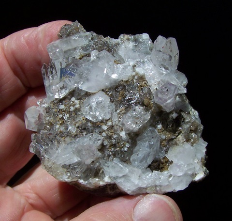 Clear, Gemmy Quartz Crystals and Calcite on Basalt Matrixmibia