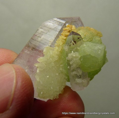 Beautiful prehnite and quartz crystal combination from our personal collection