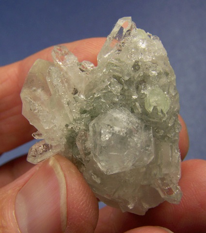 Cluster of calcite, quartz, prehnite and analcime crystals