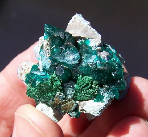 Dioptase crystals with malachite and planch�ite on quartz