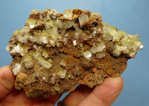 Lovely calcite and duftite crystals on rock matrix