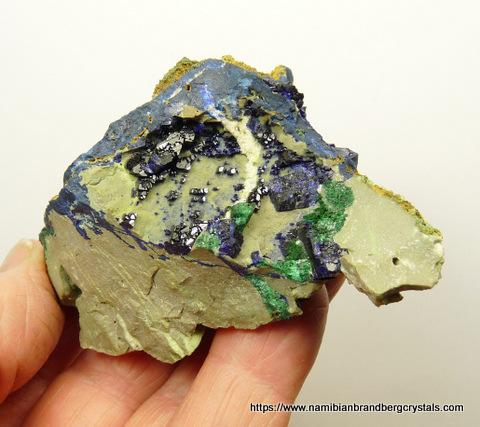 Azurite and malachite on rock matrix