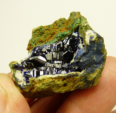 Small geode of azurite crystals with excellent colour