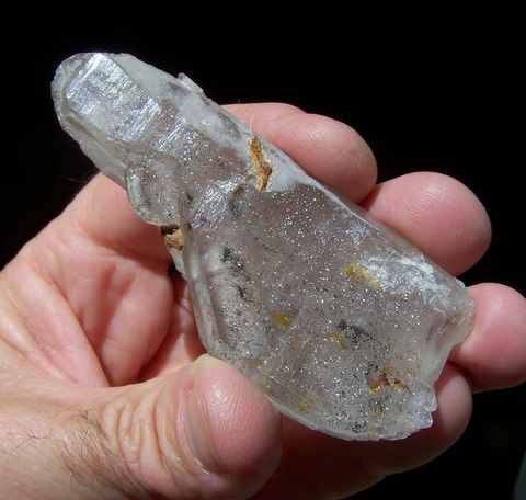 Unusual quartz crystal with sparkling inclusions