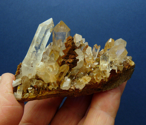 Quartz crystal cluster with goethite