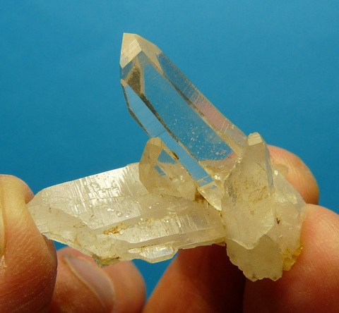 Quartz crystal group, clear and milky
