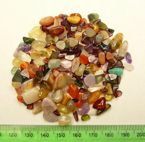 Fourty grams of colourful, mixed tumbled stones