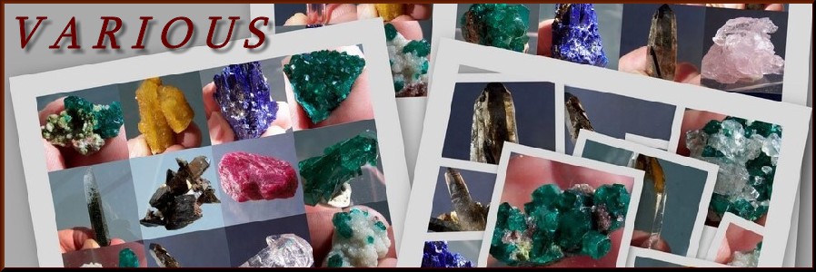 Mineral specimens and crystals variety worldwide localities